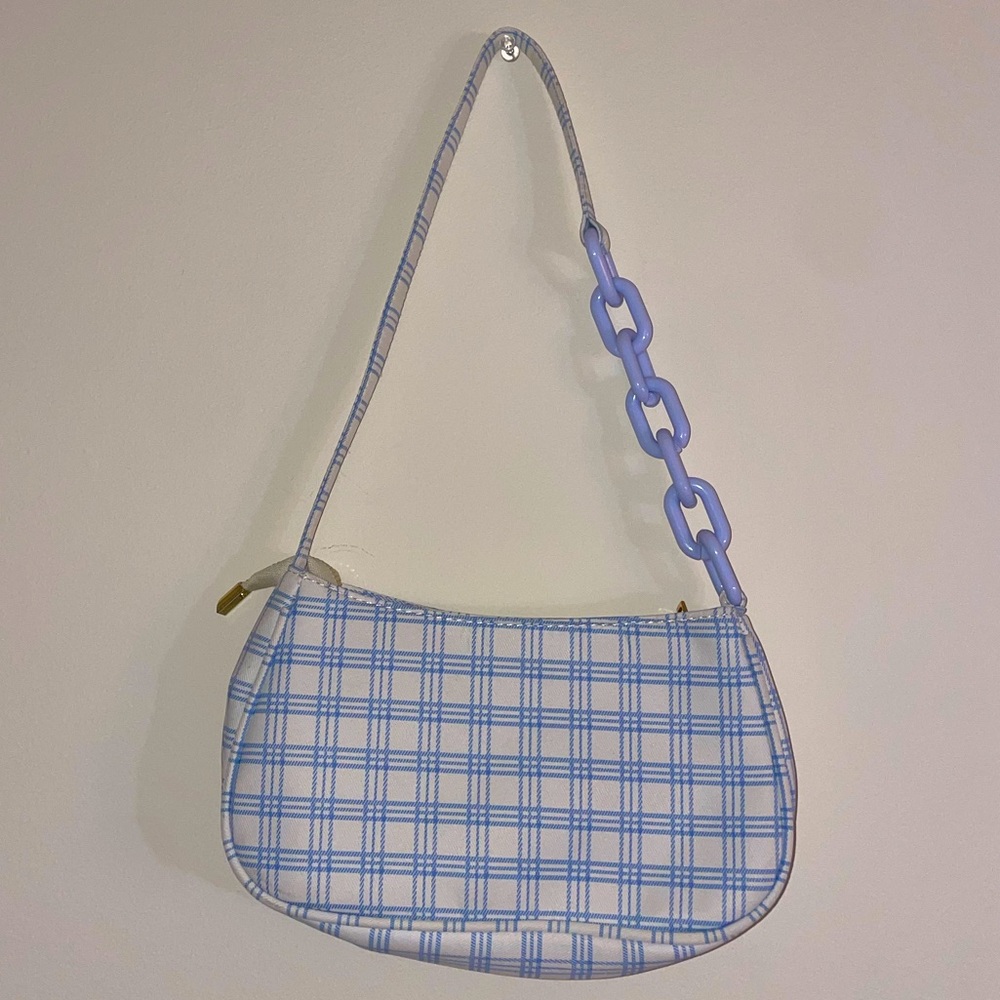 Cute baby blue and white baguette bag